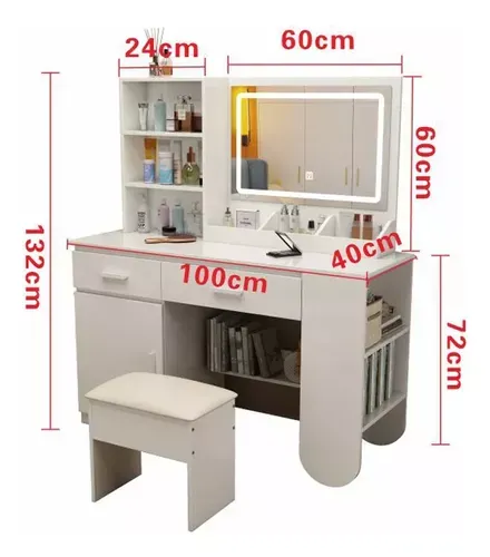 Tocador De Dormitorio Con Led Espejo Con Silla Compacto New Multifuncional Tocador Vanity Con Espejo Y Cajón Recamara