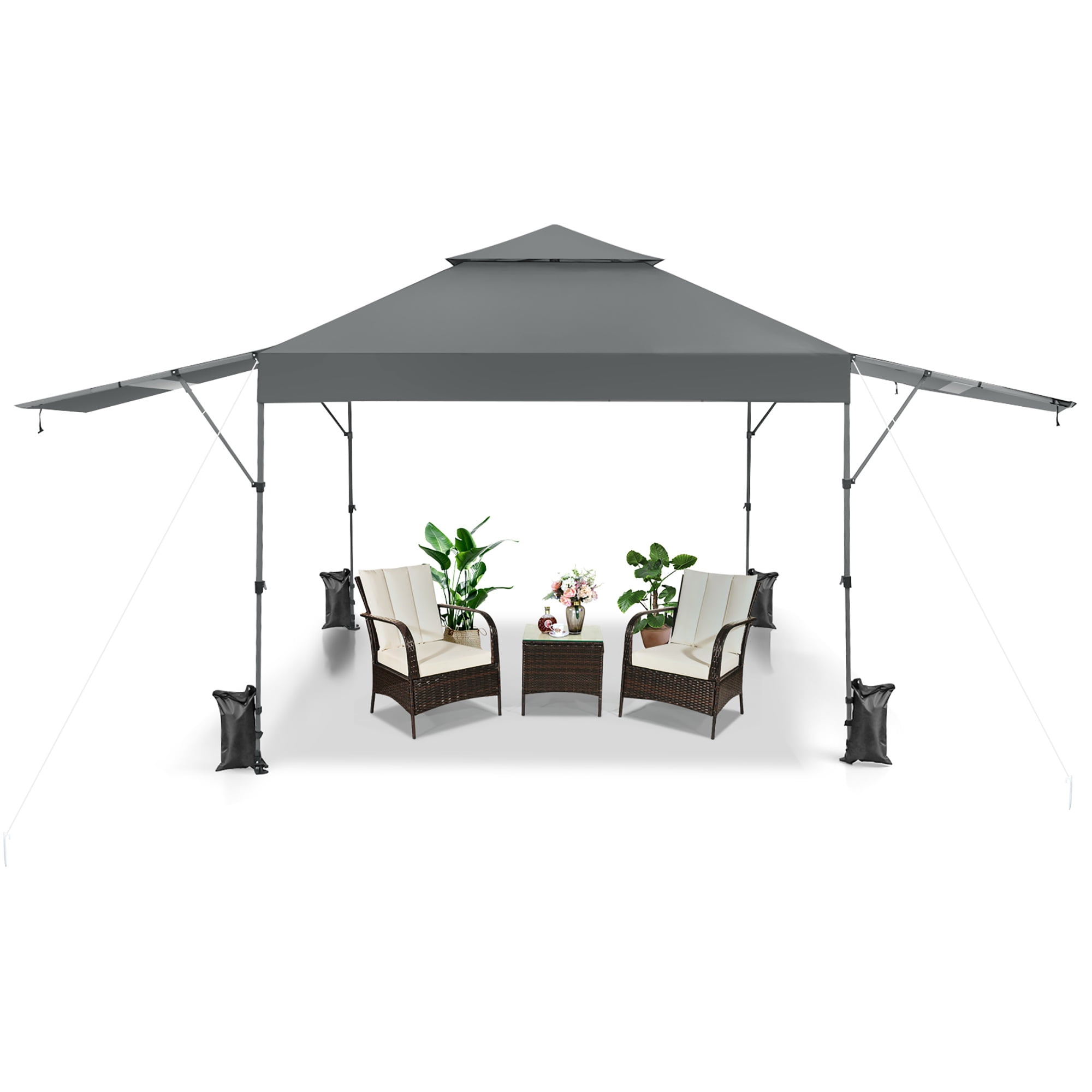 Costway 3x3m Pabellón Emergente Instantáneo Plegable para Exterior con Dos Mitades de Toldo Carpa Portátil Ajustable en Altura para Camping