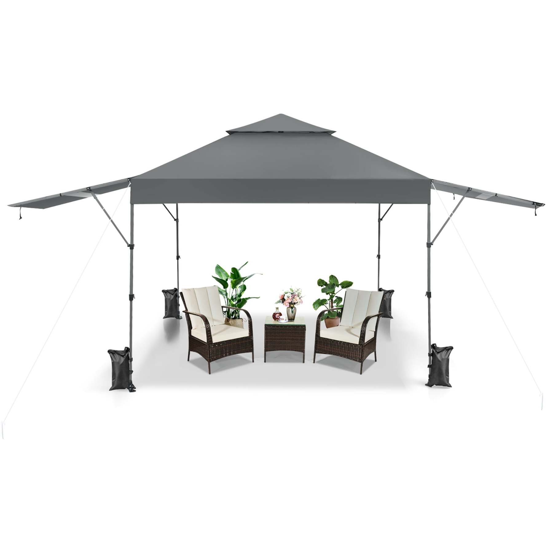 Costway 3x3m Pabellón Emergente Instantáneo Plegable para Exterior con Dos Mitades de Toldo Carpa Portátil Ajustable en Altura para Camping