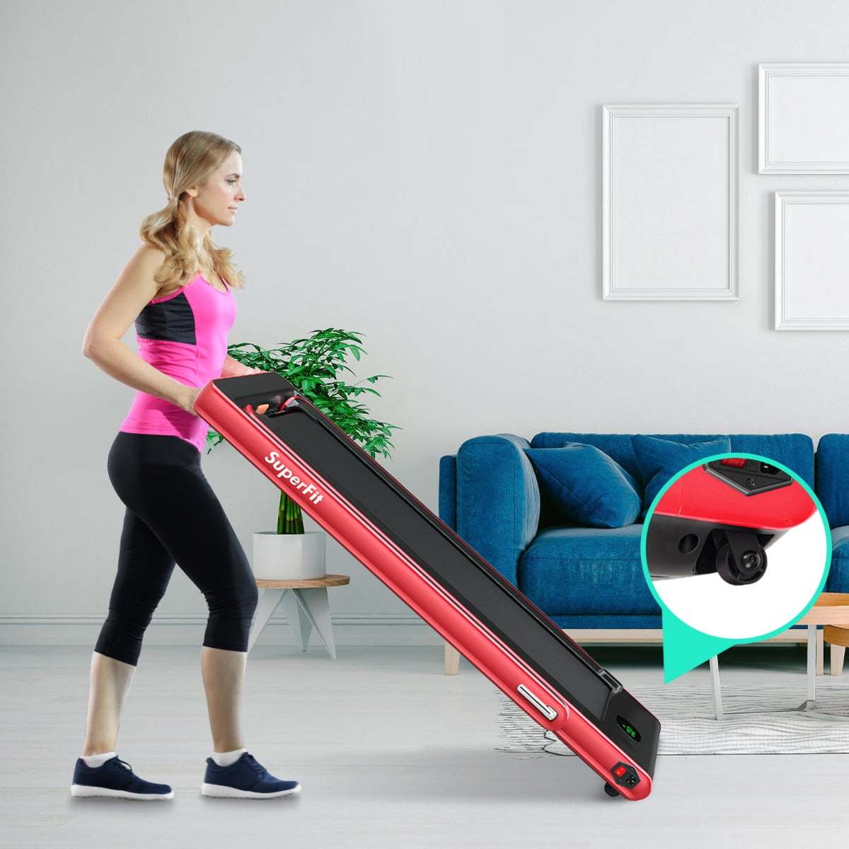 Costway Caminadora Plegable 2 en 1 Eléctrica Portátil 2,25 HP 12 Km/h con Altavoz Bluetooth Mando Pantalla LED App Control para Casa Rojo Costway Modern