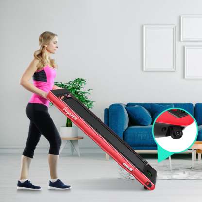 Costway Caminadora Plegable 2 en 1 Eléctrica Portátil 2,25 HP 12 Km/h con Altavoz Bluetooth Mando Pantalla LED App Control para Casa Rojo Costway Modern