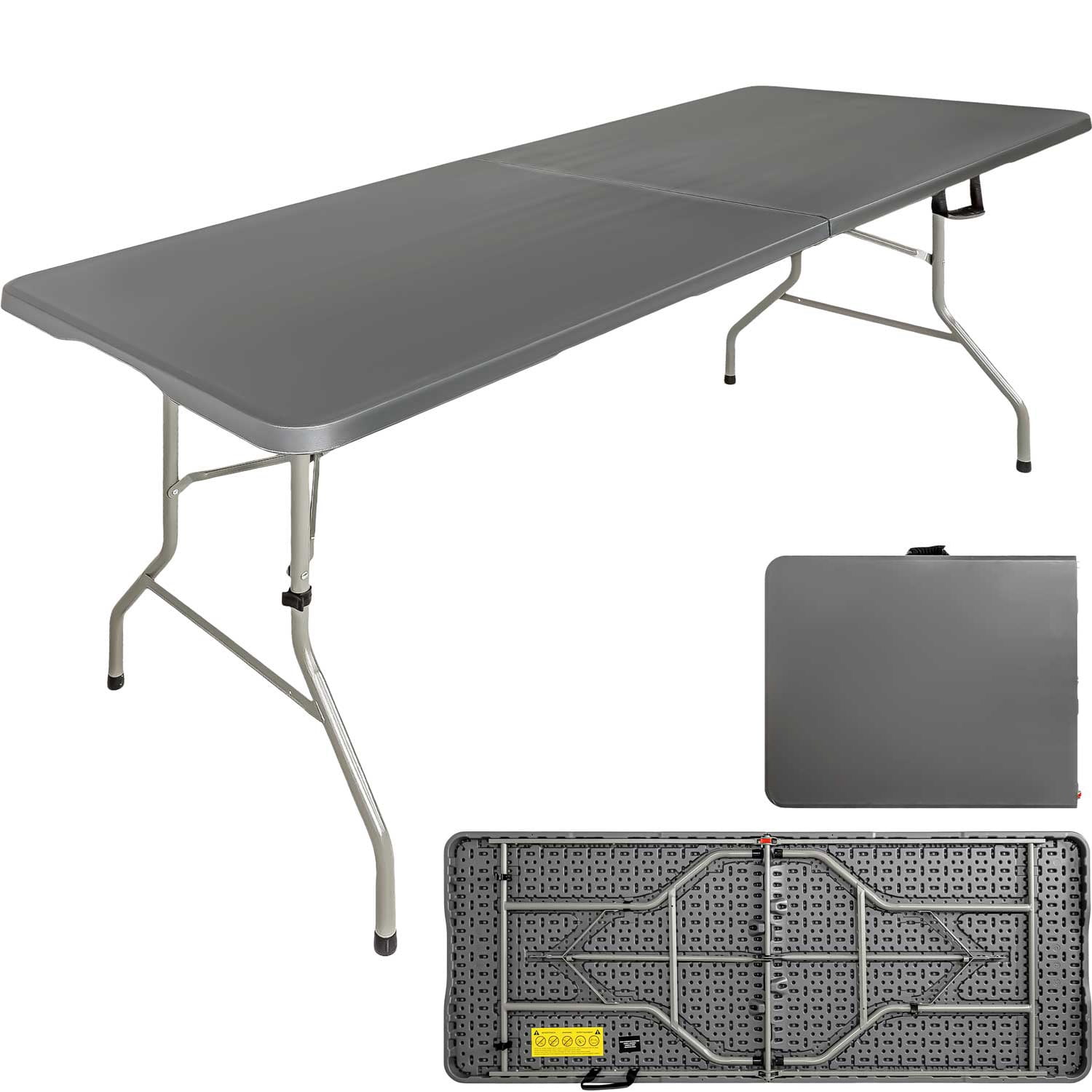 Mesa plegable 1,80m combinada jardín exterior camping gris