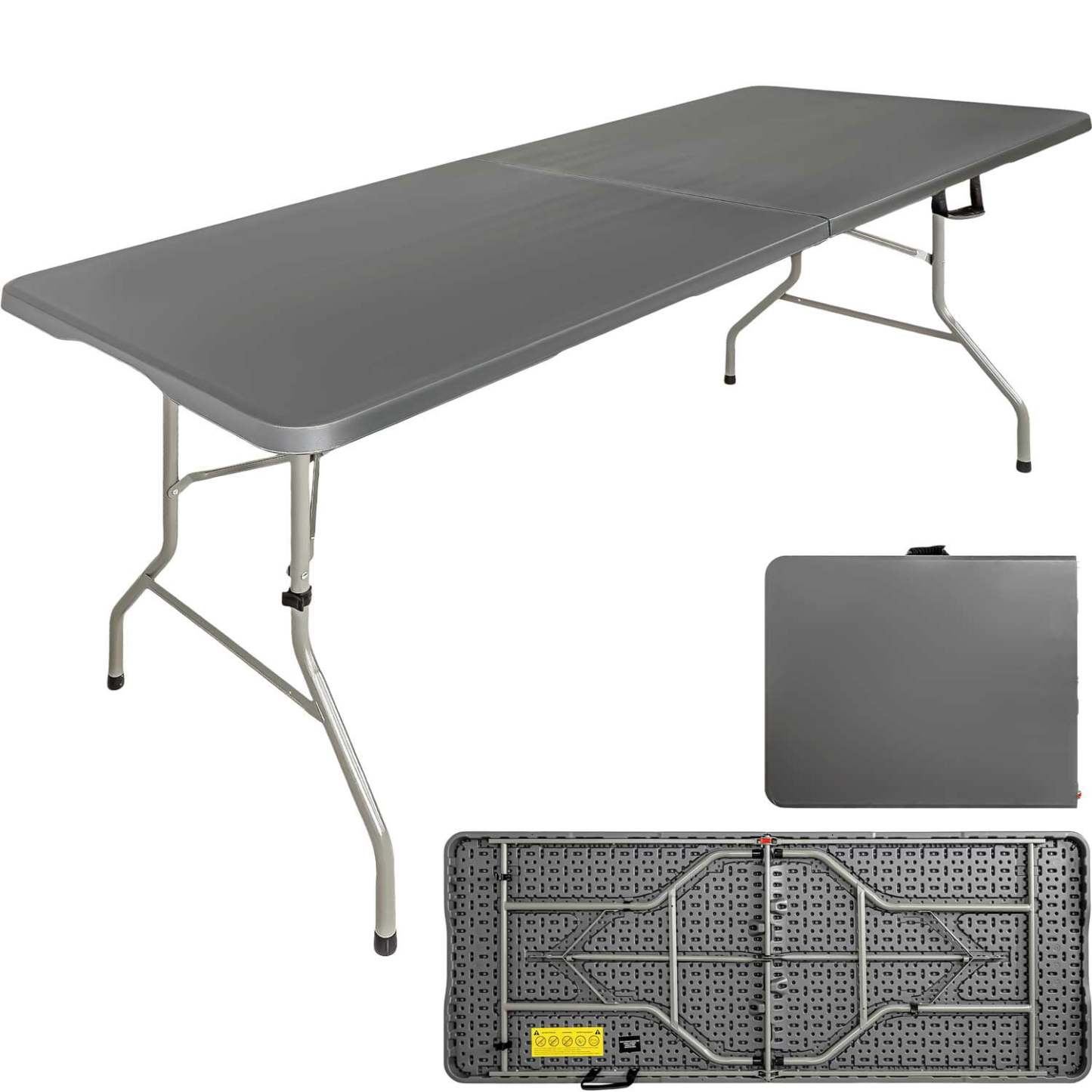 Mesa plegable 1,80m combinada jardín exterior camping gris