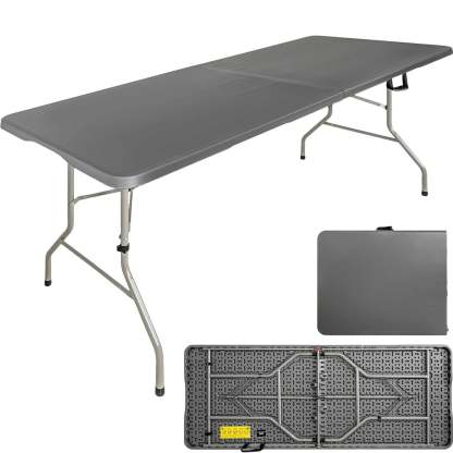 Mesa plegable 1,80m combinada jardín exterior camping gris