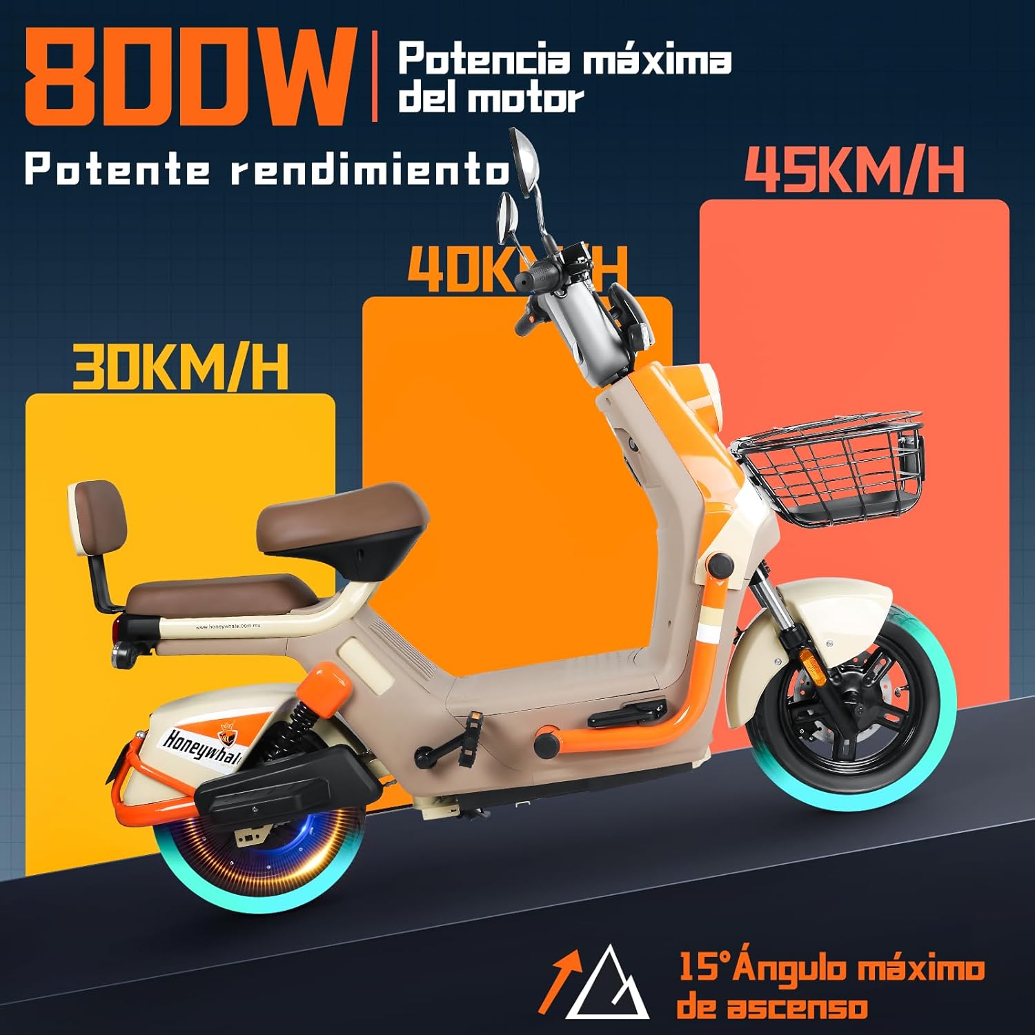 HONEYWHALE KC PRO Bicicleta Electrica para Adultos, Moto Electrica con Alarma, Potencia Motor Hasta 800W, Velocidad Máxima 45KM/H, Autonomía 60KM, Compatible con Desbloqueo NFC