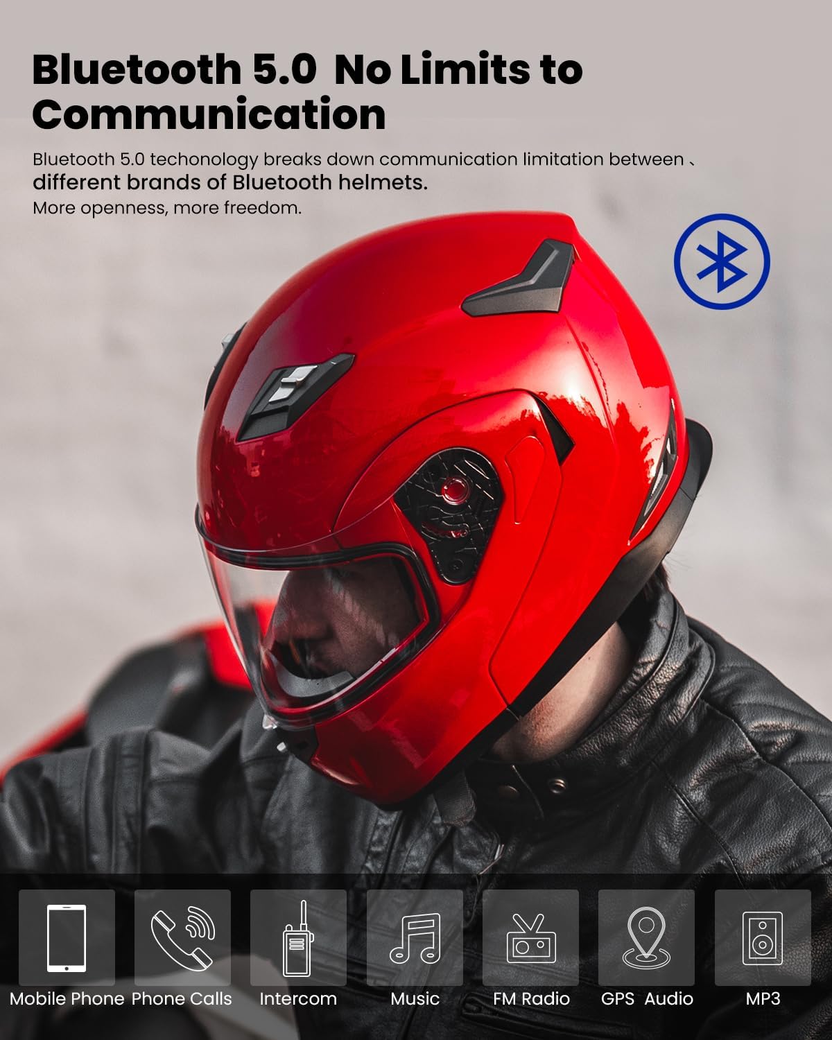 ILM - Casco de Motocicleta Modular Integrado con Bluetooth, con protección Solar para Mp3, Modelo 953/953 Pro