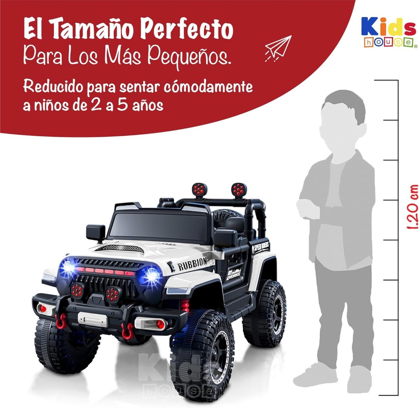 Kids House Carrito Montable Eléctrico Niños Turbo, Doble Puerta, Función Balanceo, Control Remoto Bluetooth, USB MP3, Música y Luces LED, Motor Dual 12V, Inicio Botón,Diseño Seguro (Blanco)
