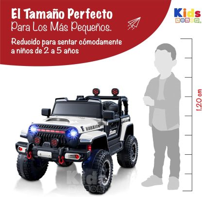 Kids House Carrito Montable Eléctrico Niños Turbo, Doble Puerta, Función Balanceo, Control Remoto Bluetooth, USB MP3, Música y Luces LED, Motor Dual 12V, Inicio Botón,Diseño Seguro (Blanco)