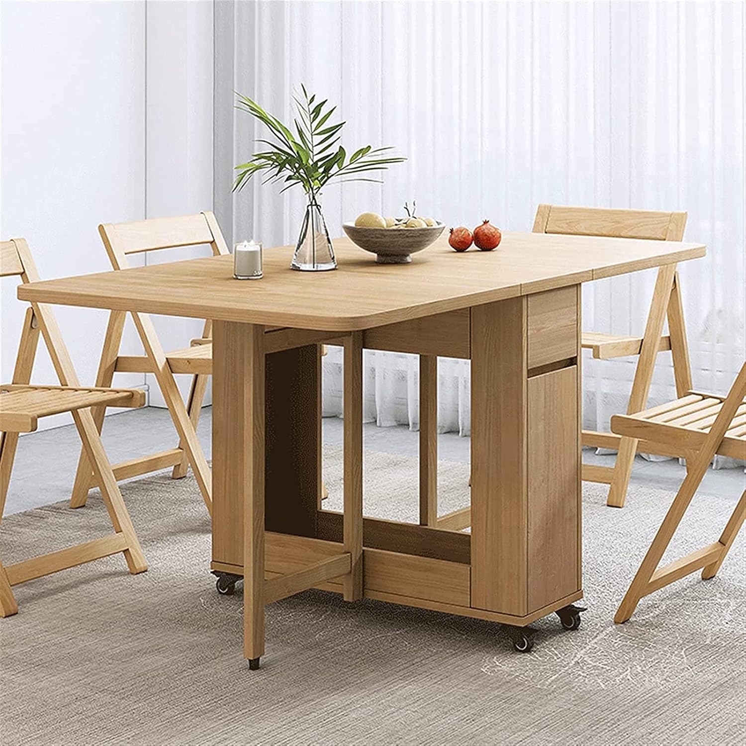 Juego de mesa plegable de comedor plegable, mesa de comedor extensible de madera con 4 sillas
