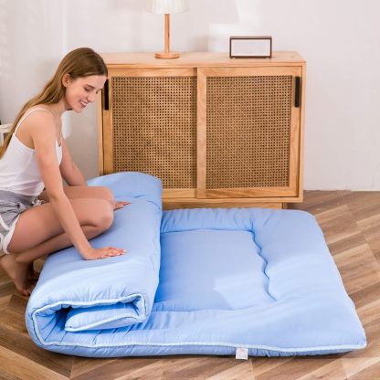 MAXYOYO - Puf plegable para sofá, cama, colchón de piso para adultos, extra grueso, 6 pliegues, sofá para recámara, sala de estar, beige, 135 x 240 cm