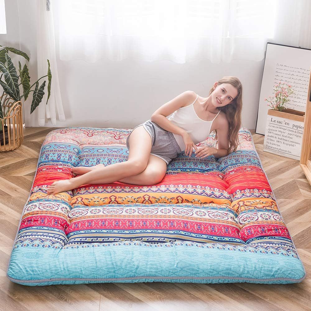 MAXYOYO - Puf plegable para sofá, cama, colchón de piso para adultos, extra grueso, 6 pliegues, sofá para recámara, sala de estar, beige, 135 x 240 cm