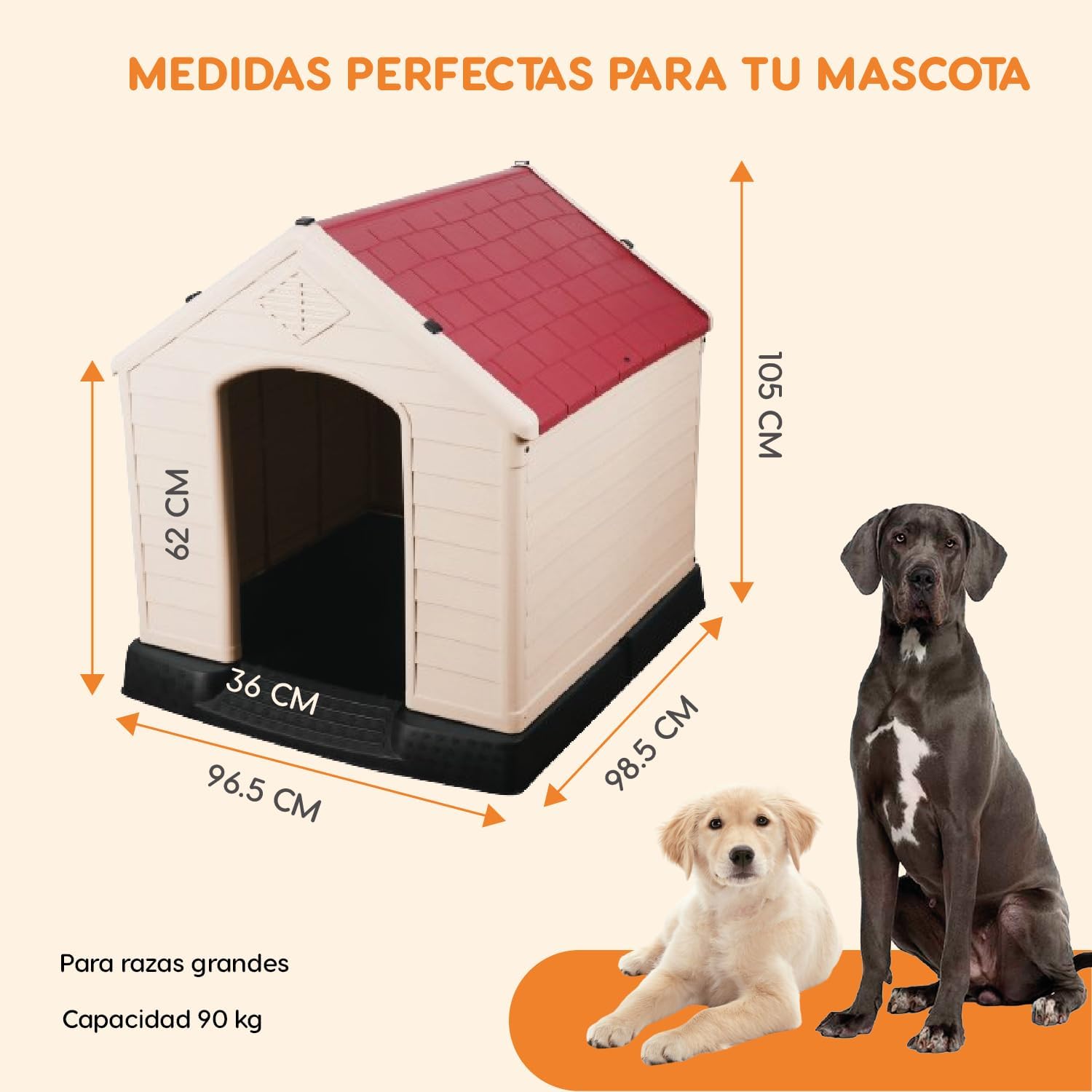 POLI PETS Casa de plástico para Perros, casa Duradera para Perros pequeños, medianos y Grandes, con Suelo Elevado y Rejillas de ventilación, ventila, fácil de Limpiar y Montar Dog Kennel