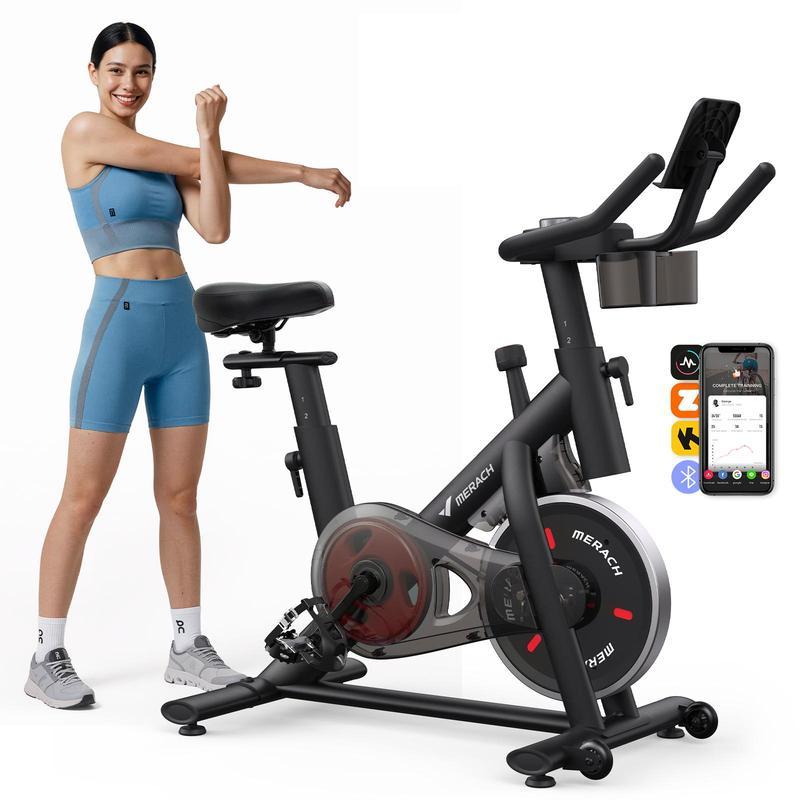 🚴Bicicleta estática Merach con modo de juego RPM y transmisión por correa silenciosa, capacidad de 136 kg (300 lb), 💪monitor LED y soporte para tablet, asiento acolchado cómodo, cardio compacto para gimnasio en casa Summervibes