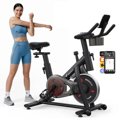 🚴Bicicleta estática Merach con modo de juego RPM y transmisión por correa silenciosa, capacidad de 136 kg (300 lb), 💪monitor LED y soporte para tablet, asiento acolchado cómodo, cardio compacto para gimnasio en casa Summervibes