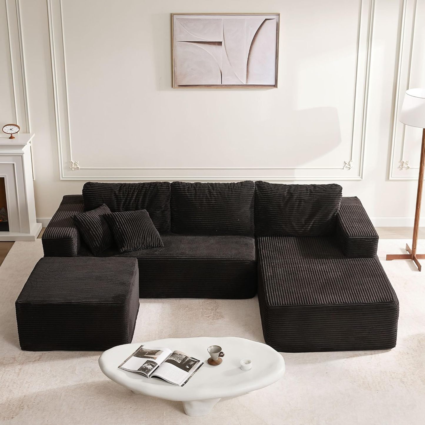 🛋️ Afuson Sofá Modular Seccional en Forma L de 107 Pulgadas, Asiento Profundo, Tapicería de Pana, Sin Montaje, Diseño Deshuesado para Sala de Estar