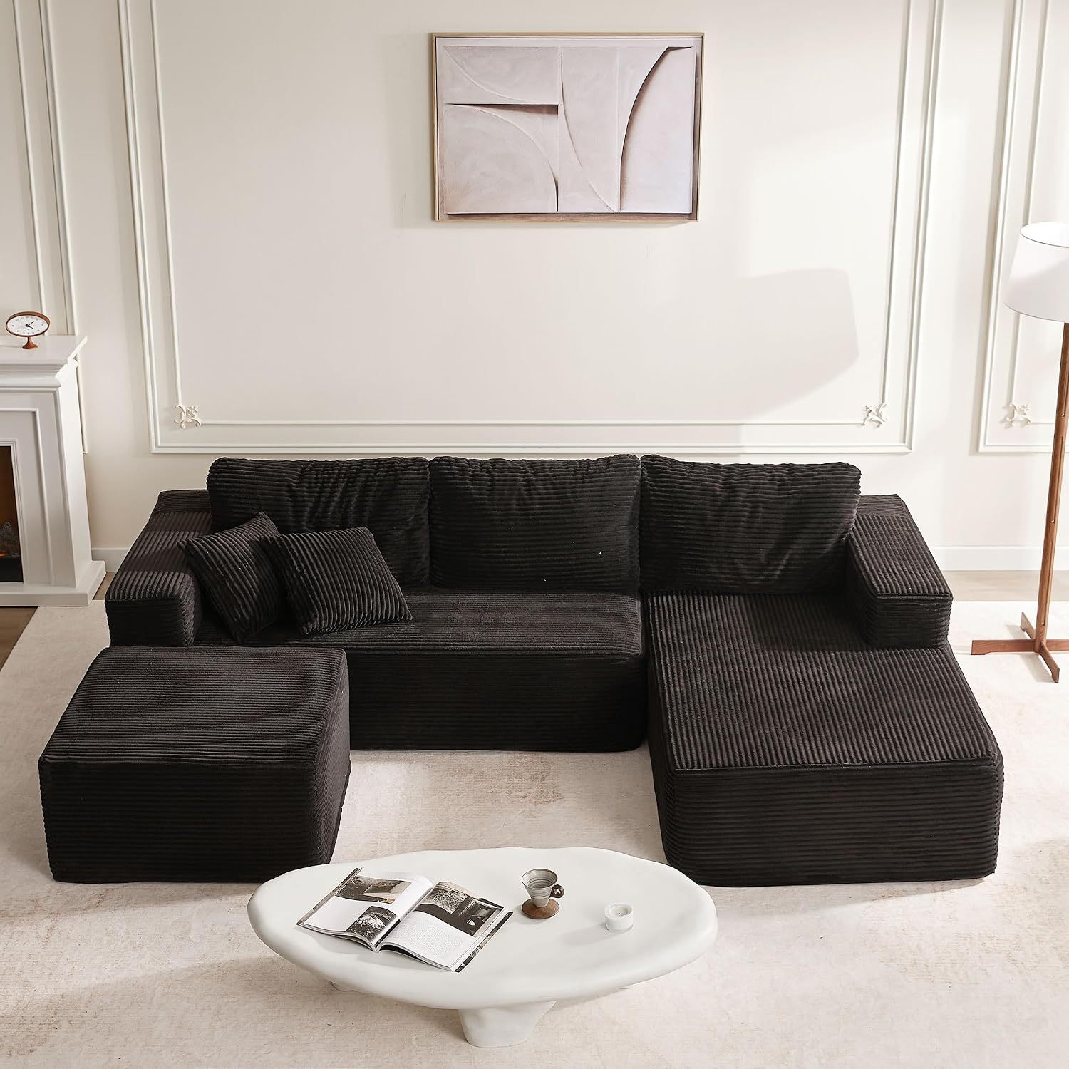 🛋️ Afuson Sofá Modular Seccional en Forma L de 107 Pulgadas, Asiento Profundo, Tapicería de Pana, Sin Montaje, Diseño Deshuesado para Sala de Estar