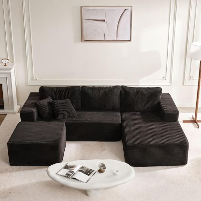 🛋️ Afuson Sofá Modular Seccional en Forma L de 107 Pulgadas, Asiento Profundo, Tapicería de Pana, Sin Montaje, Diseño Deshuesado para Sala de Estar