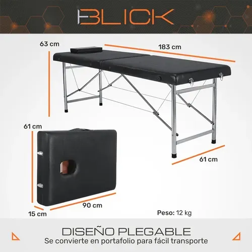 Cama De Masaje Plegable Portátil Profesional 120kg Blick