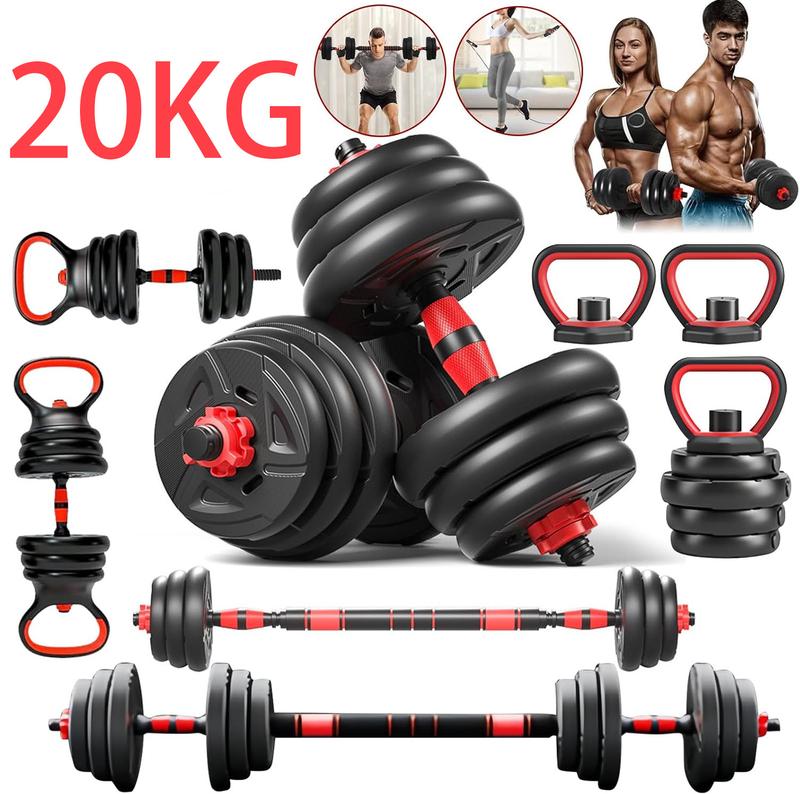 Kit De Pesas Set Mancuernas Ajustable 20kg Barra Rusa Kettlebell Ejercicio Completo Color Negro