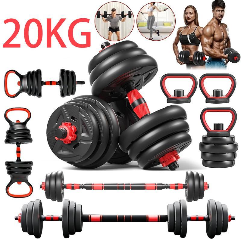 Kit De Pesas Set Mancuernas Ajustable 20kg Barra Rusa Kettlebell Ejercicio Completo Color Negro