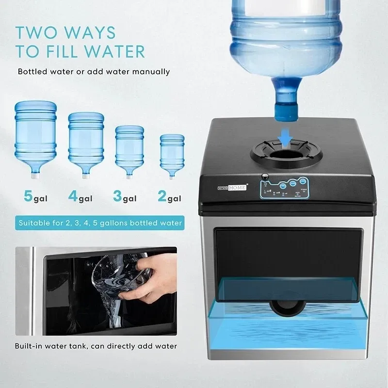 Máquina para hacer cubitos de hielo 2 en 1 para encimera, 48 libras/día con máquina combinada con dispensador de agua