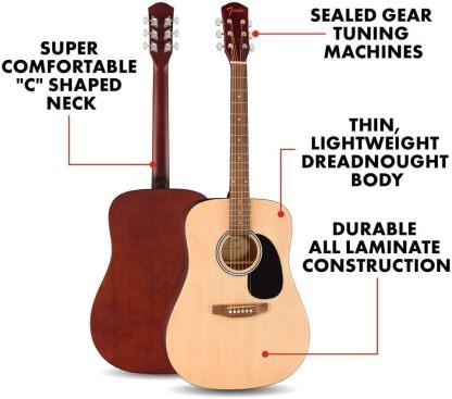 Fender Alternative Series Dreadnought Kit de guitarra acústica para principiantes, con 2 años de garantía, incluye bolsa acolchada para conciertos, soporte para guitarra, correa de guitarra y más