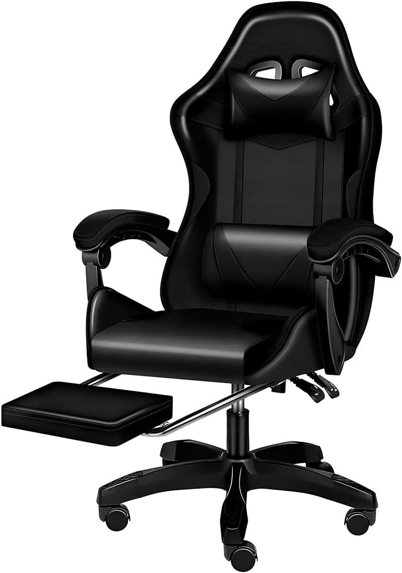 RagaBasics, Silla Gamer de Alta Calidad y Comfort, Silla de Ofina con Base Giratoria, Ruedas, Reposa Brazos, Reposa Pies y Respaldo Reclinable para la Mejor Posicion. (Negro)