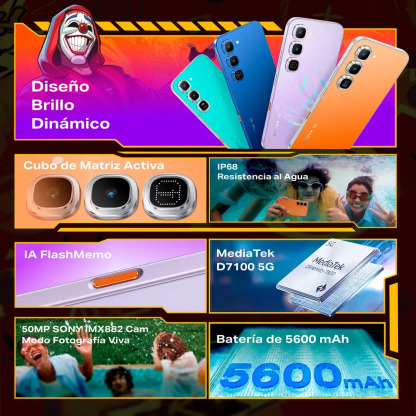 📱Celular 5G Edición Free Fire, 258GB+16GB, Dimensity 7100, Carga 45W, Batería 5600mAh, NFC, Incluye Smartwatch XWATCH H4