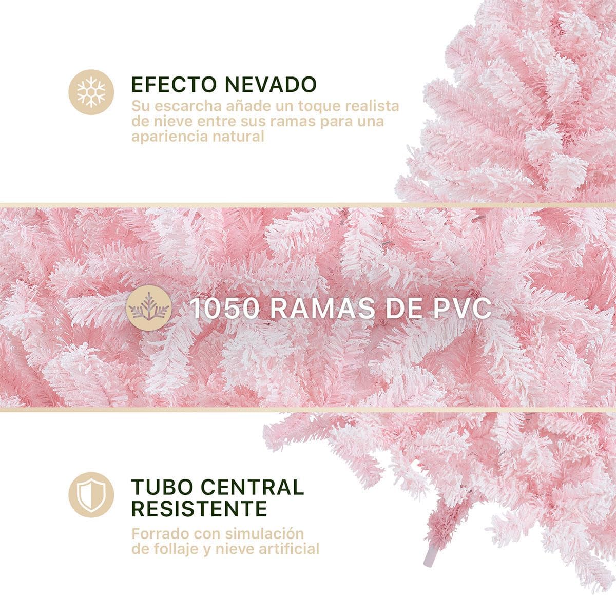 ESQUIMAL Árbol de Navidad Frondoso con Ramas Escarchadas, Pino Navideño (Rosa Nevado, 2.2 m)