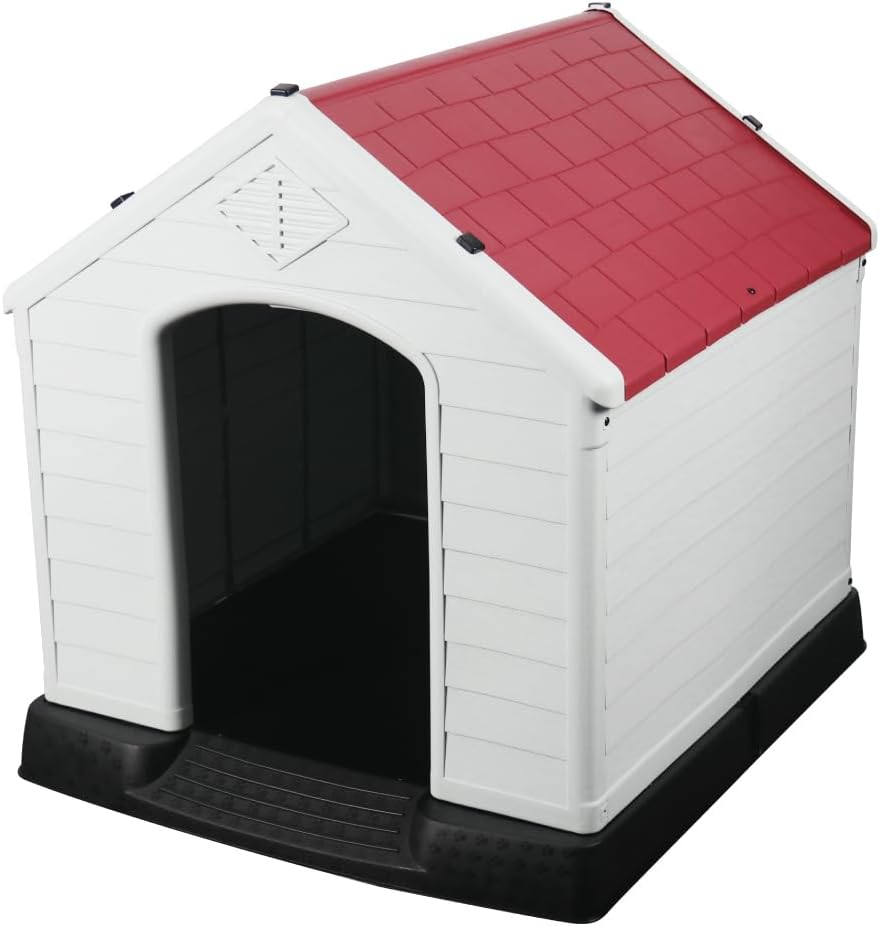 POLI PETS Casa de plástico para Perros, casa Duradera para Perros pequeños, medianos y Grandes, con Suelo Elevado y Rejillas de ventilación, ventila, fácil de Limpiar y Montar Dog Kennel