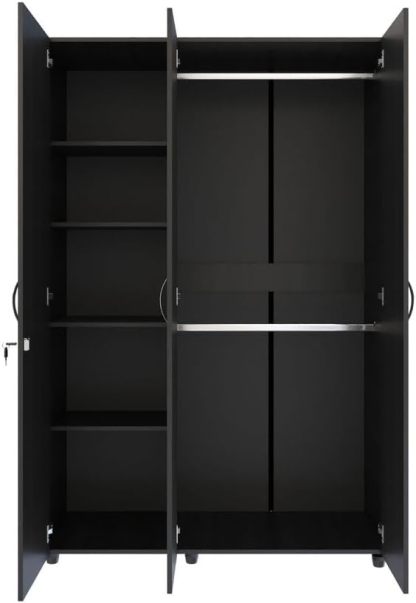 MADERKIT | Ropero Bilbao 120 cm Ancho | Tamaño Mediano | Color Wengue | 3 Puertas y Llave de Seguridad | Mueble Listo para armar | Estantes y Tubos para Colgar (Wengue)