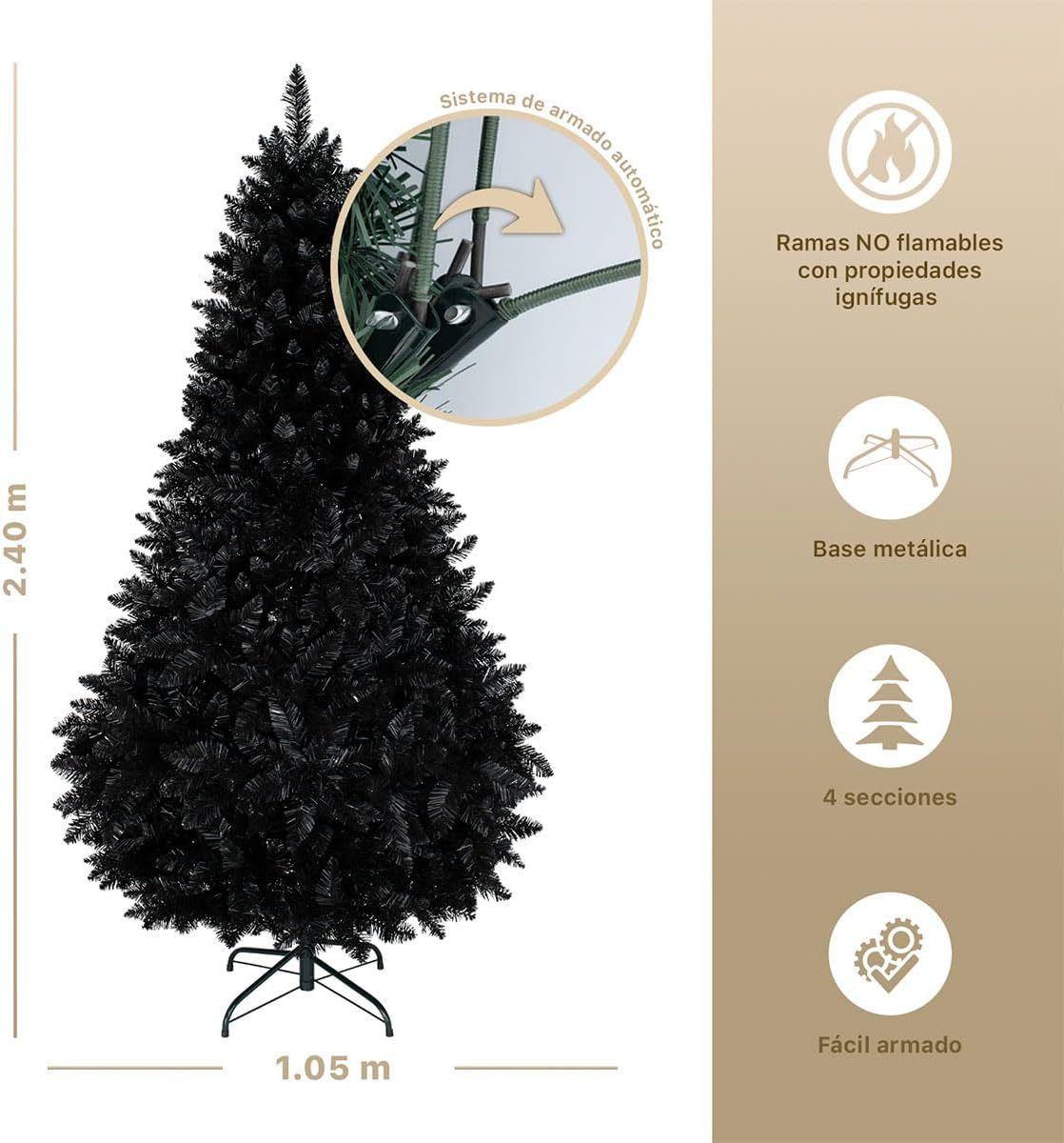 ESQUIMAL Árbol de Navidad Frondoso Pino Navideño Plegable, Cedro del Himalaya (Verde, 2.2 m)