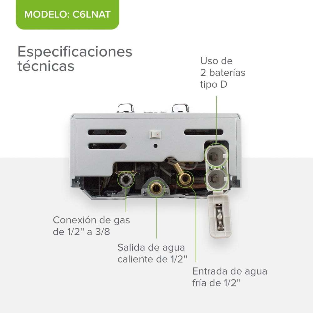 Calentador de Agua 6 Litros AVERA Boiler de Paso Gas Natural para 1 Servicio AVERA C6LNAT Calentador de Paso Uso Exclusivo Gas Natural