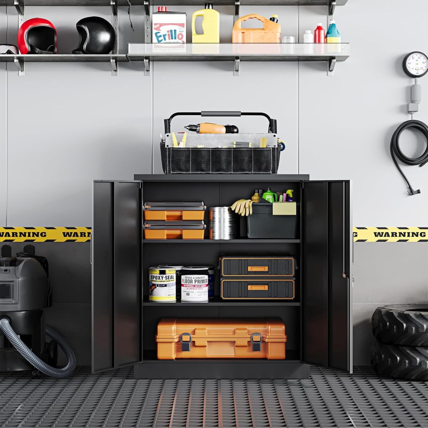 Yizosh - Gabinete de almacenamiento de metal con 2 puertas y 5 estantes ajustables, archivador de acero de 71 pulgadas, gabinetes de herramientas de bloqueo para oficina, hogar, cochera, gimnasio,
