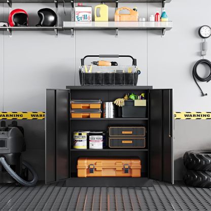 Yizosh - Gabinete de almacenamiento de metal con 2 puertas y 5 estantes ajustables, archivador de acero de 71 pulgadas, gabinetes de herramientas de bloqueo para oficina, hogar, cochera, gimnasio,