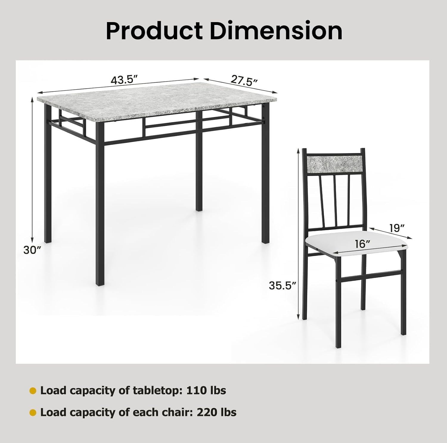 Tangkula - Juego de Mesa de Comedor FR 4, Mesa de Cocina y sillas con Marco de Metal y Asiento Acolchado, Juego de 4 mesas de Comedor y sillas para Comedor, Ahorro de Espacio