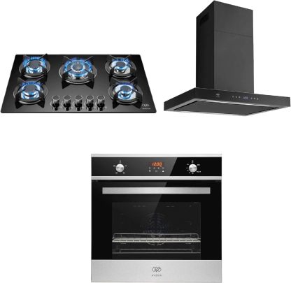 Combo Parrilla de Gas 5 Quemadores VT5, Campana Cocina para Isla 76 cm CEN76C, Horno de GAS NATURAL Empotrable HE01NAT AVERA