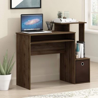 Furinno Econ Escritorio de escritura de computadora de oficina en casa multipropósito W/Bin, Blanco/Negro