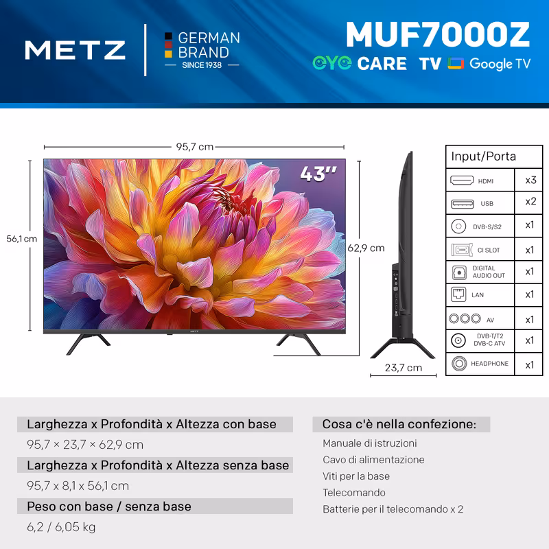    : 43muf7000z tv inteligente ultra hd 4k de 43,   de   de 120hz, hdr10, bluetooth, control de voz google tv,   5.0, audio  ,  , diseño sin   en plata Detalles del producto 1