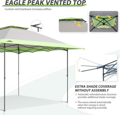 EAGLE PEAK - Toldo desplegable de pierna recta de 13 x 13 pulgadas, toldo instantáneo para exteriores, fácil instalación para una sola persona, refugio plegable con aleros de extensión automática, 169 pies cuadrados de sombra (gris)