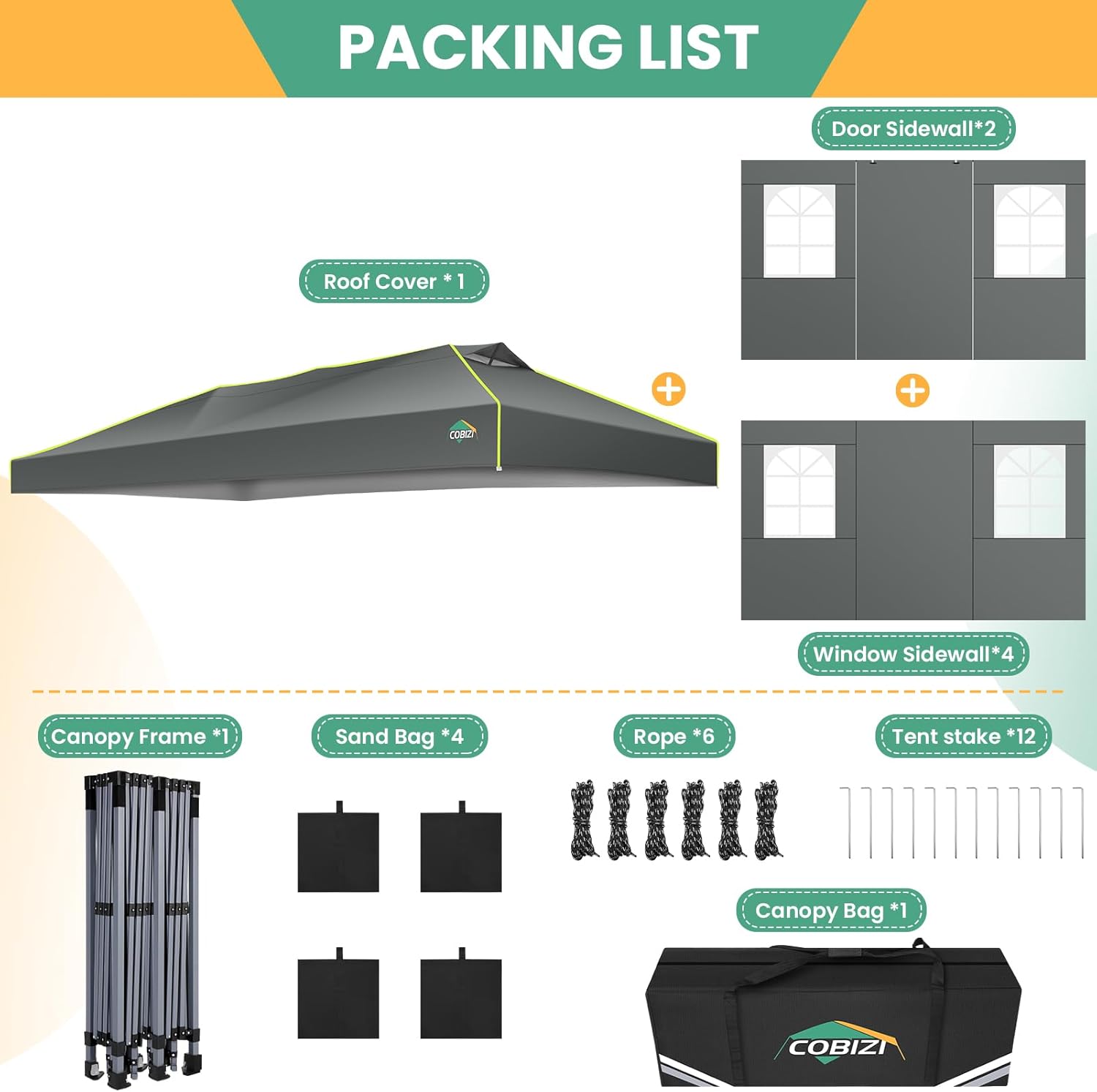COBIZI - Tienda de campaña desplegable de 10 x 20 Pulgadas, Tienda de campaña instantánea Comercial para Bodas, Fiestas con 3 Altura Ajustable, toldo Ez Up para Exteriores, Impermeable, UPF50+ con