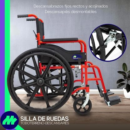 MEDICAL STORE Silla De Ruedas Ligera Adulto Mayor Todo Terreno Traslado Plegable Compacta Con Freno De Mano Rehabilitación Con Descansa Pies Abatible
