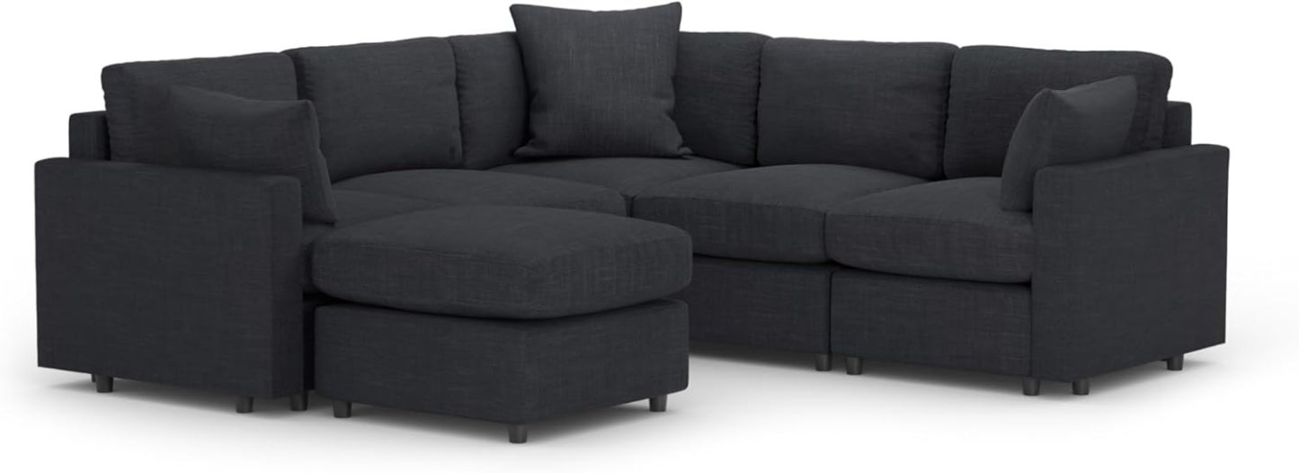 MODISOFA - Sofá Sala Esquinera Modular con Otomano | 6 Plazas | Beige | + Pillow Pack | Fácil de Ensamblar y Adaptable | Envío Gratis