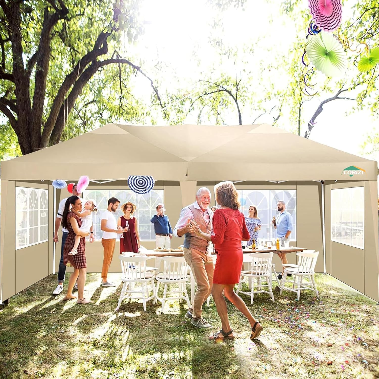 COBIZI - Toldo desplegable de 10 x 20 Pulgadas con 6 Paredes Laterales, toldo Impermeable para Eventos al Aire última intervensión, UPF 50+ cenador portátil para Fiestas, Playa, Camping, Boda,