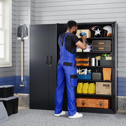 Yizosh - Gabinete de almacenamiento de metal con 2 puertas y 5 estantes ajustables, archivador de acero de 71 pulgadas, gabinetes de herramientas de bloqueo para oficina, hogar, cochera, gimnasio,