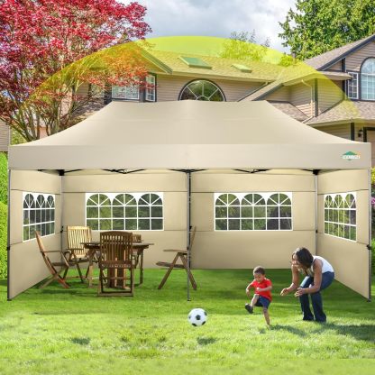 COBIZI - Toldo desplegable de 10 x 20 Pulgadas con 6 Paredes Laterales, toldo Impermeable para Eventos al Aire última intervensión, UPF 50+ cenador portátil para Fiestas, Playa, Camping, Boda,