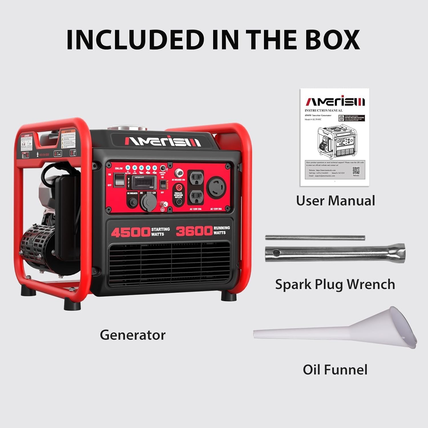 AMERISUN Generador portátil de 4500 W con tecnología inversor, generador de gas para uso doméstico, CO Protect (AL5040C)
