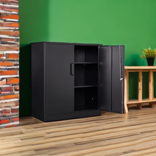 Yizosh - Gabinete de almacenamiento de metal con 2 puertas y 5 estantes ajustables, archivador de acero de 71 pulgadas, gabinetes de herramientas de bloqueo para oficina, hogar, cochera, gimnasio,
