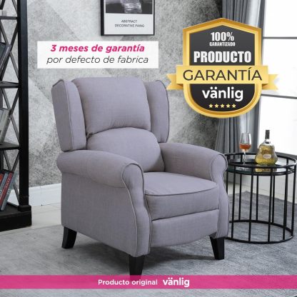VANLIG | Sillón Reclinable Manual de Tela | Reposet Confortable Individual | Ajustable | Espuma Alta Densidad | Fácil Instalación | Material Premium | Color Gris