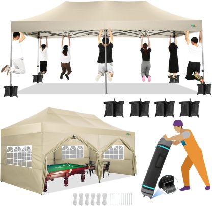COBIZI - Toldo desplegable de 10 x 20 Pulgadas con 6 Paredes Laterales, toldo Impermeable para Eventos al Aire última intervensión, UPF 50+ cenador portátil para Fiestas, Playa, Camping, Boda,